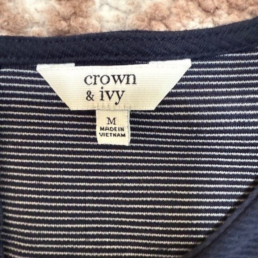 Crown & Ivy Womens Dress Navy Pink Ribbed 3/4 Sleeve Sz Medium - Picture 3 of 8